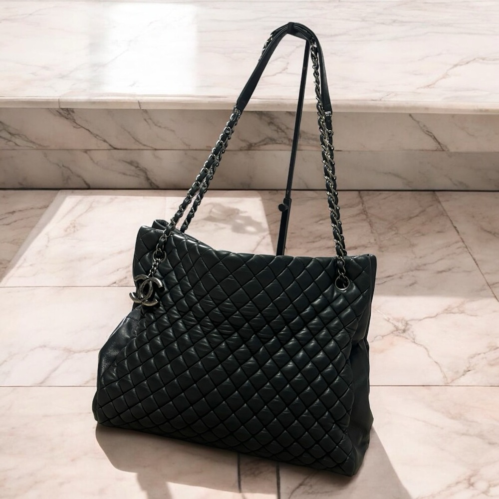 Chanel Black Quilted Lambskin Bubble Tote Bag